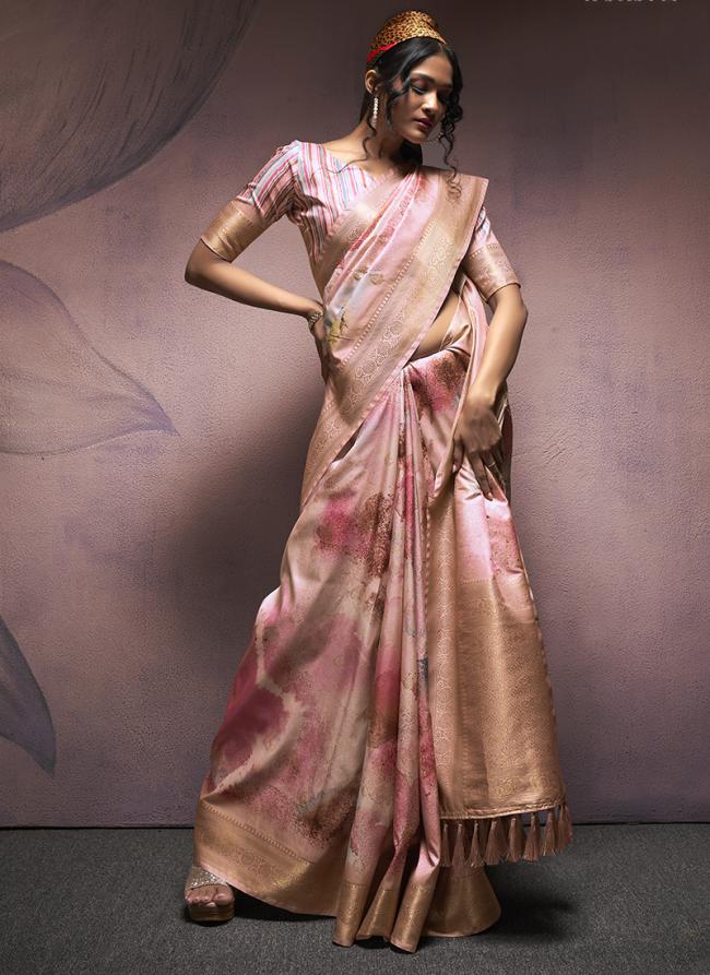 Soft Silk Peach Party Wear Printed Saree